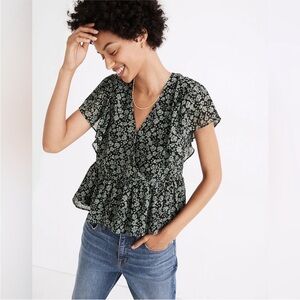 Madewell Georgette Ruffle-Sleeve Peplum Top in Fleur Field Size M